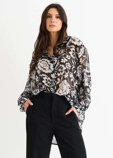 Gini London Mono Floral Oversized Shirt