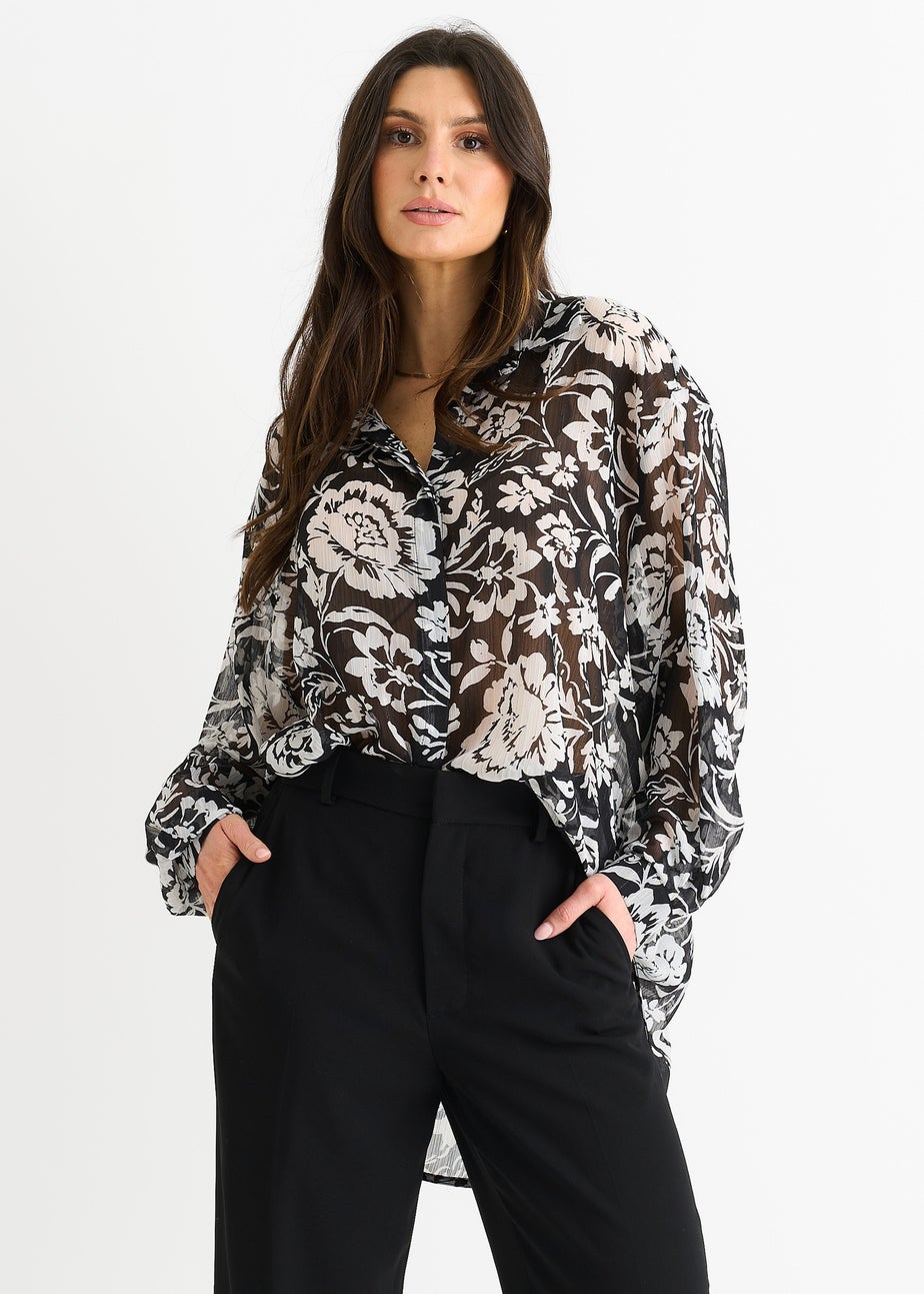 Gini London Mono Floral Oversized Shirt