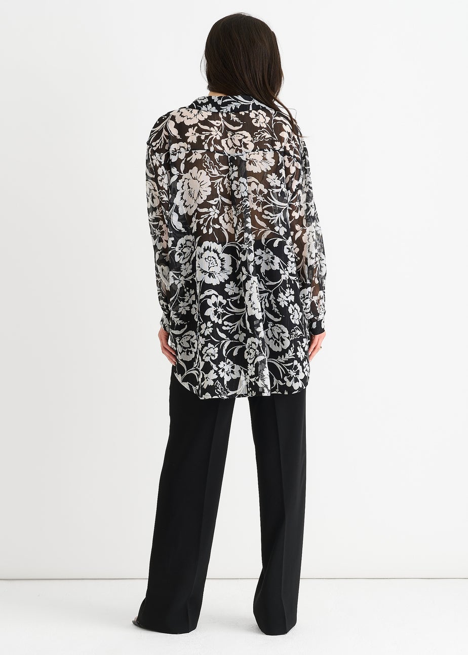 Gini London Mono Floral Oversized Shirt