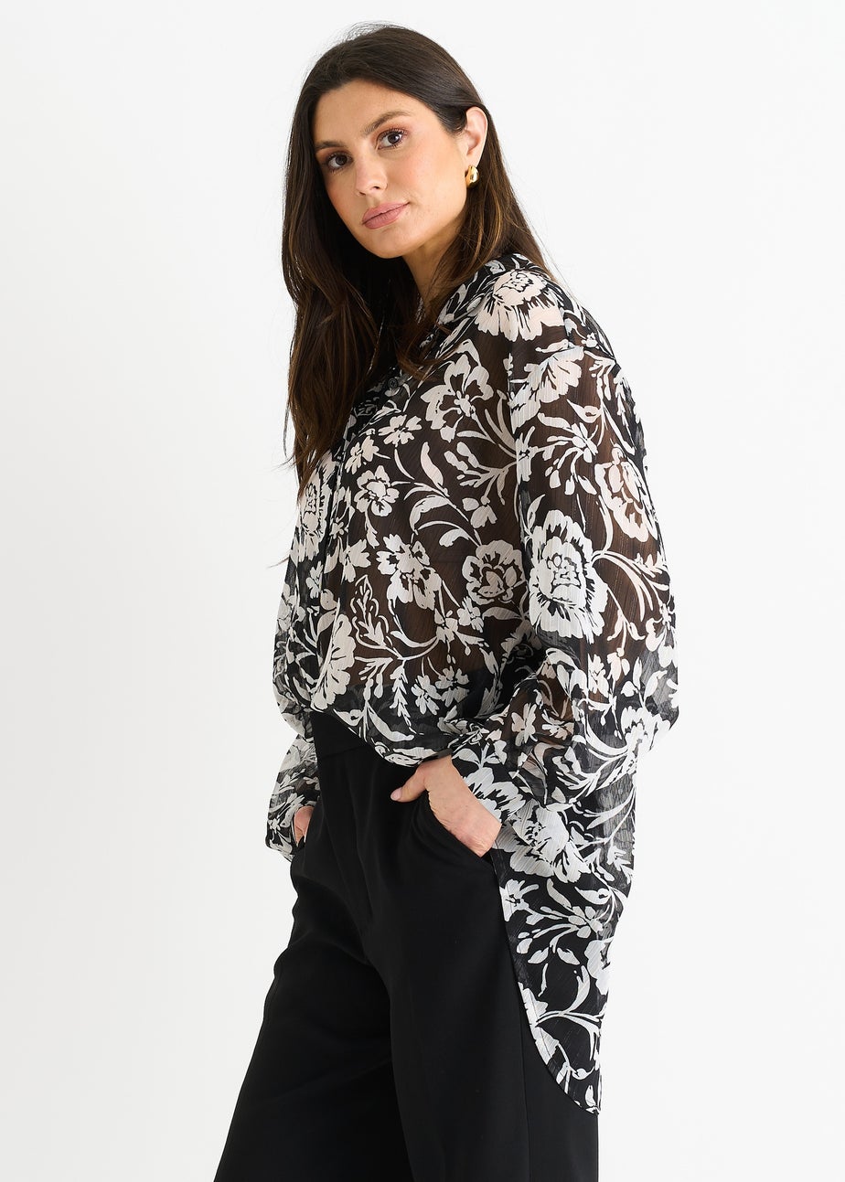 Gini London Mono Floral Oversized Shirt