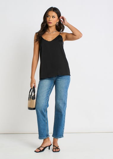 Gini London Black Scallop Trim Satin Cami Top