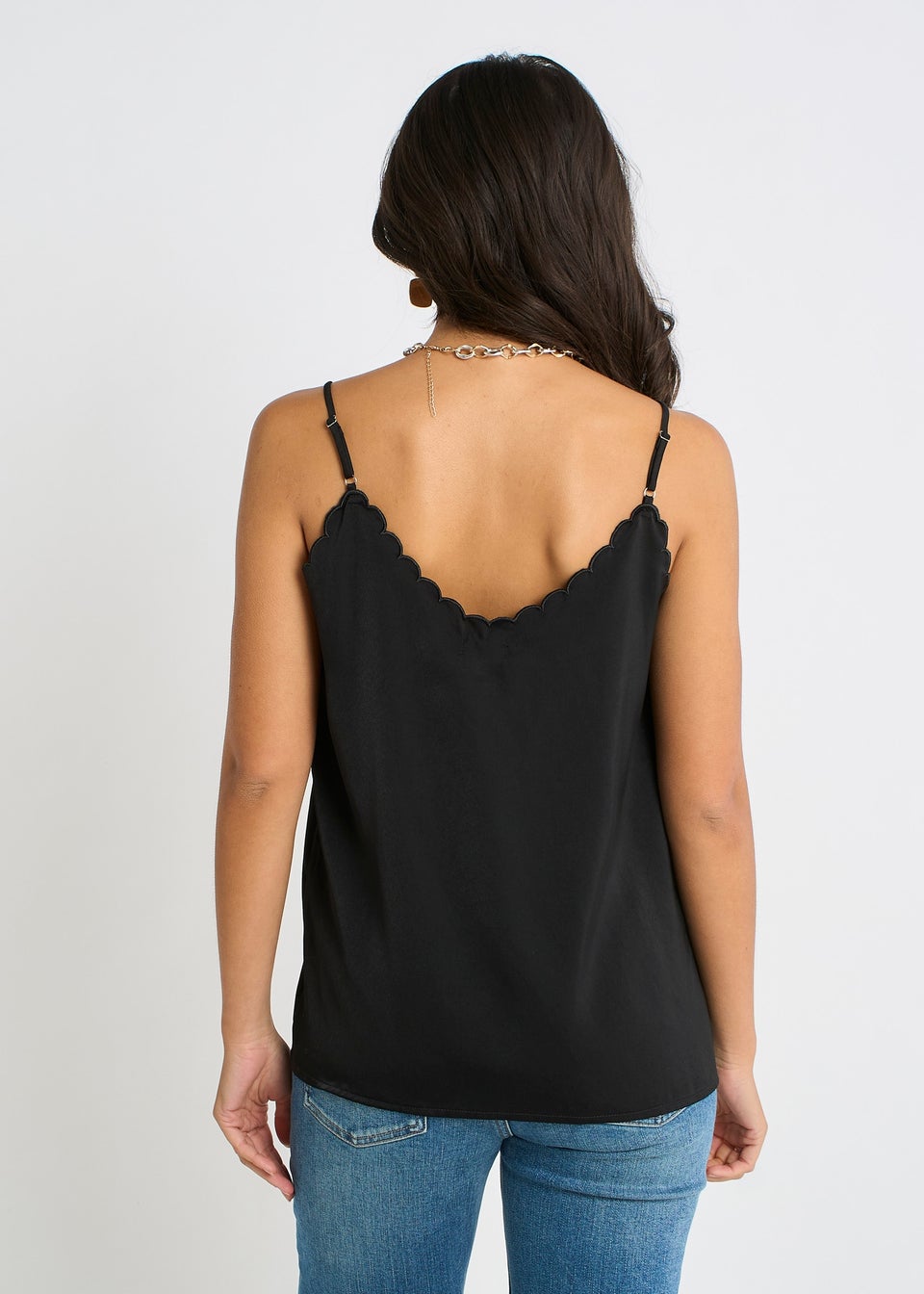Gini London Black Scallop Trim Satin Cami Top