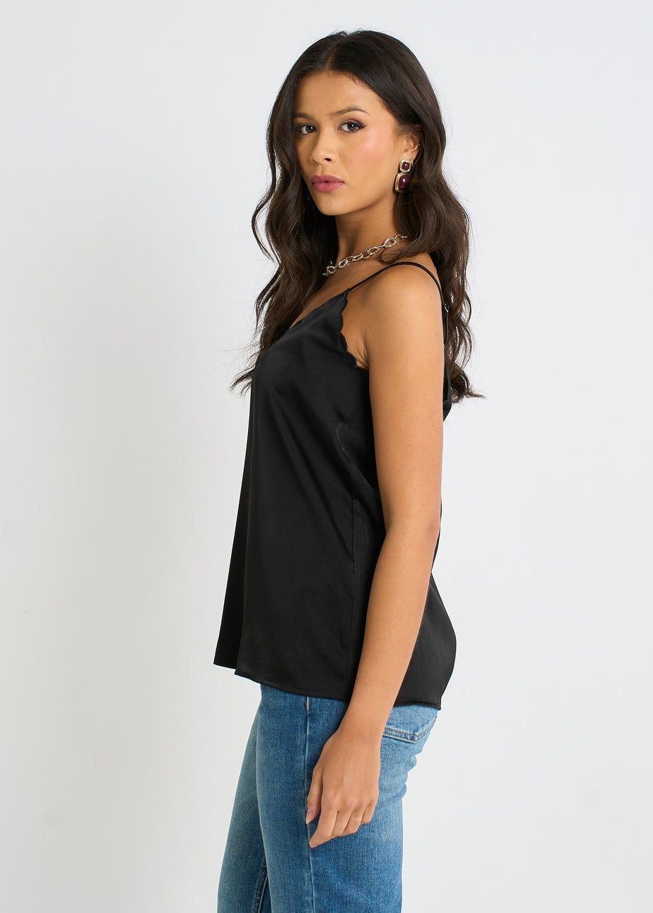 Gini London Black Scallop Trim Satin Cami Top