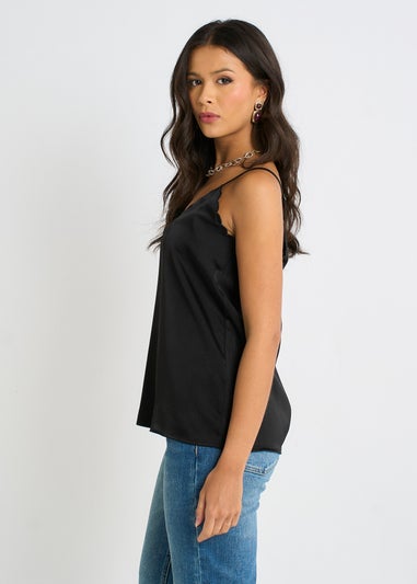 Gini London Black Scallop Trim Satin Cami Top