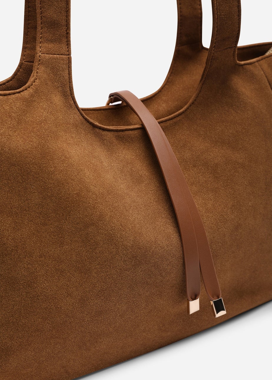 Where's That From Womens Cabana Cognac Suede Shoulder Tote Bag