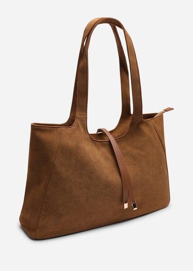 Where's That From Womens Cabana Cognac Suede Shoulder Tote Bag