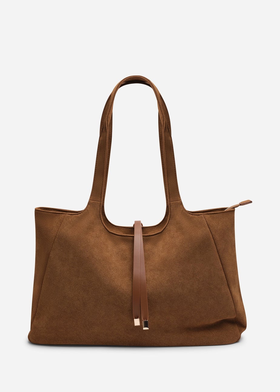 Where's That From Womens Cabana Cognac Suede Shoulder Tote Bag