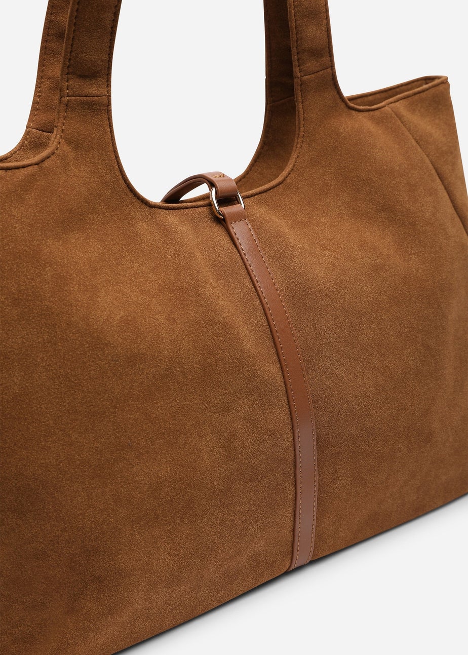Where's That From Womens Cabana Cognac Suede Shoulder Tote Bag