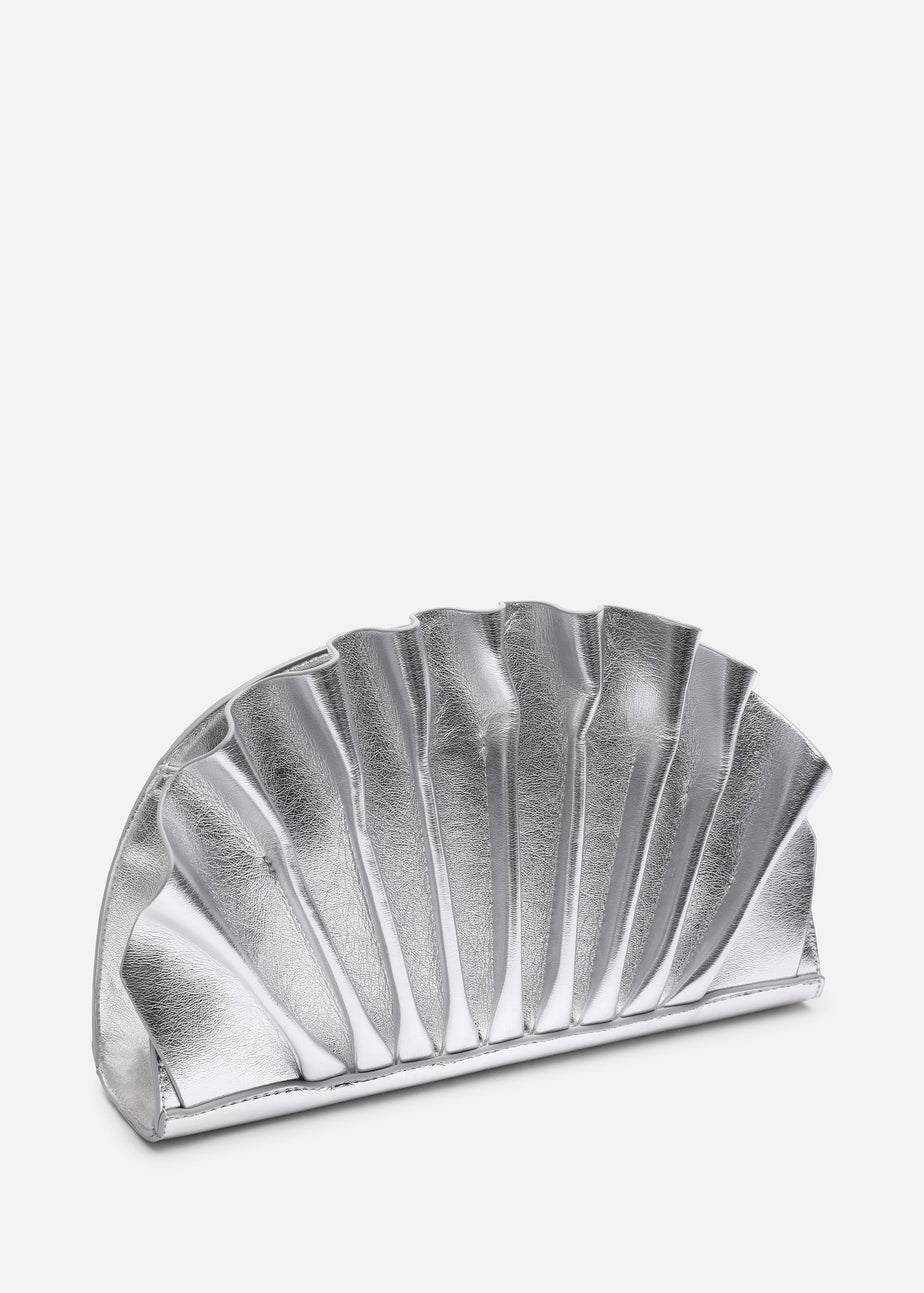 Where's That From Womens Mist Silver Metallic Shell Clutch Bag