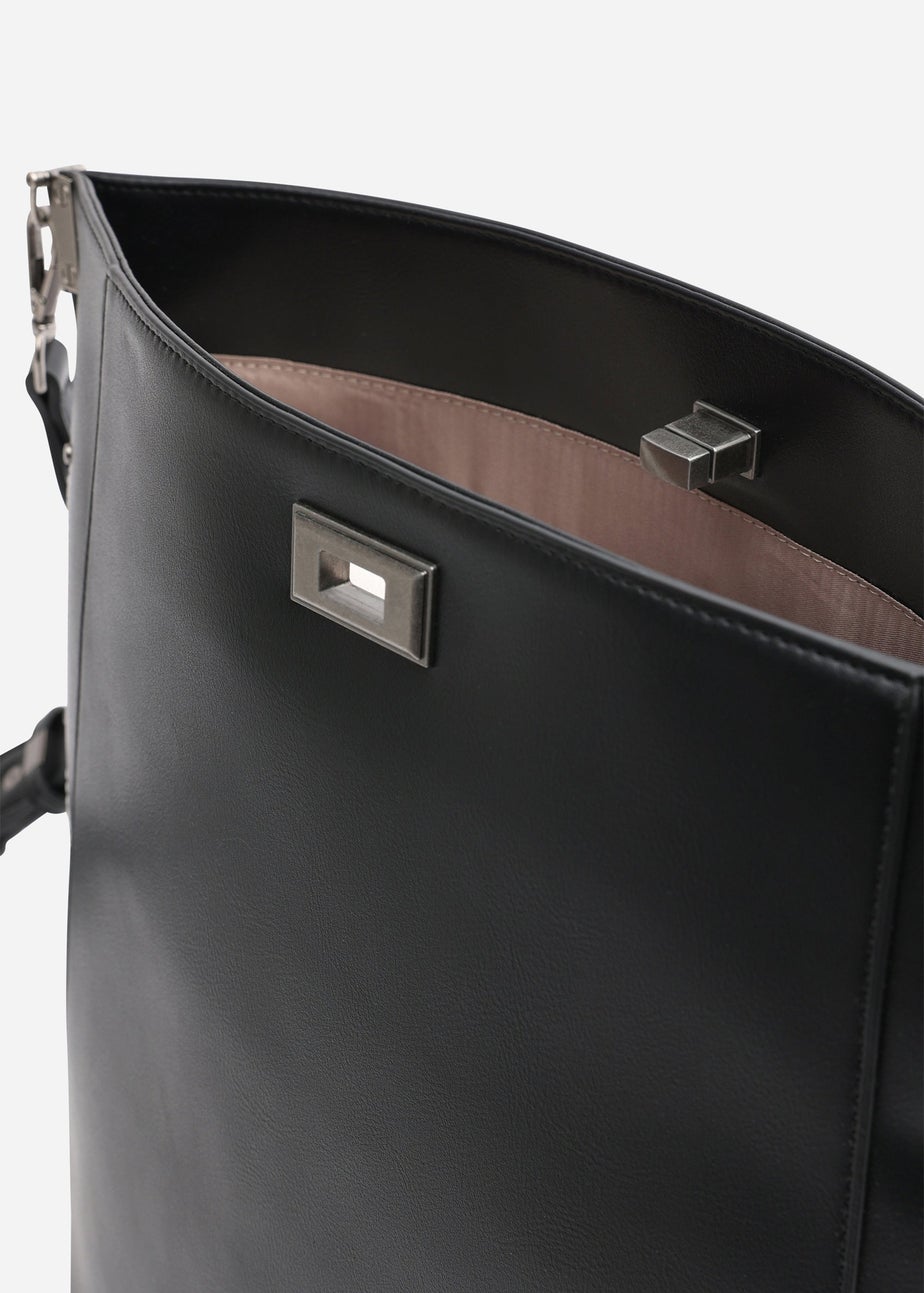 Where's That From Womens Kelp Black PU Tote Handbag for Women with Minimal Stitch Detail