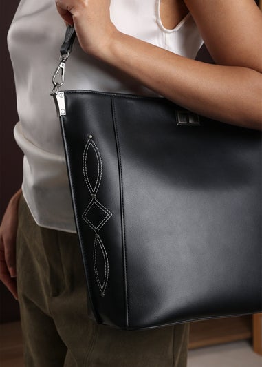 Where's That From Womens Kelp Black PU Tote Handbag for Women with Minimal Stitch Detail