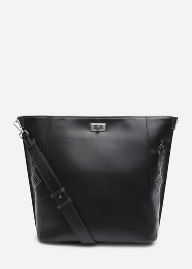 Where's That From Womens Kelp Black PU Tote Handbag for Women with Minimal Stitch Detail