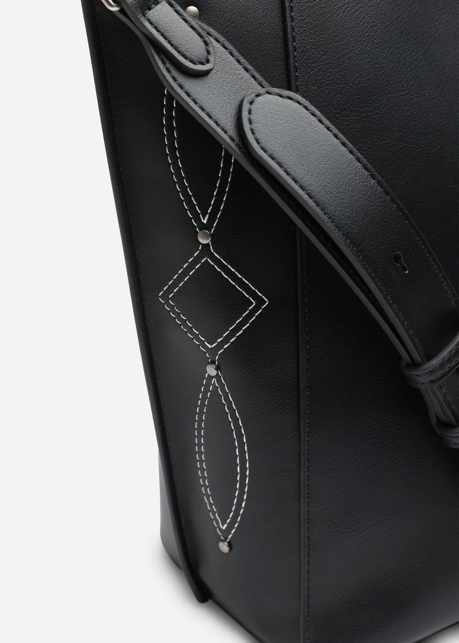 Where's That From Womens Kelp Black PU Tote Handbag for Women with Minimal Stitch Detail