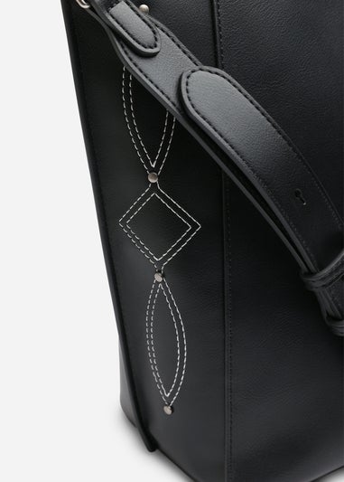 Where's That From Womens Kelp Black PU Tote Handbag for Women with Minimal Stitch Detail