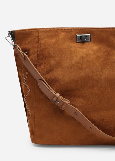 Where's That From Womens Kelp Tan Suede Tote Handbag for Women with Minimal Stitch Detail