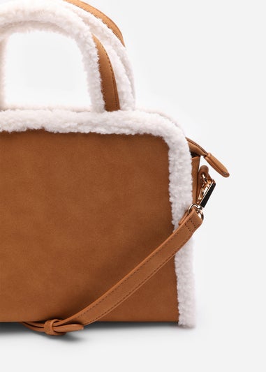 Where's That From Womens Kismet Borg Trim Tote Bag with Cross Body Strap In Tan