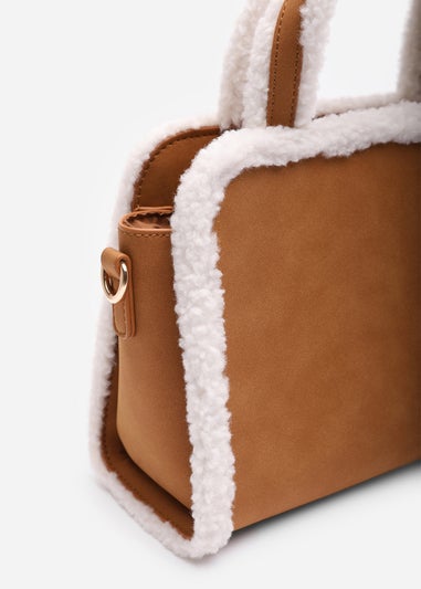 Where's That From Womens Kismet Borg Trim Tote Bag with Cross Body Strap In Tan