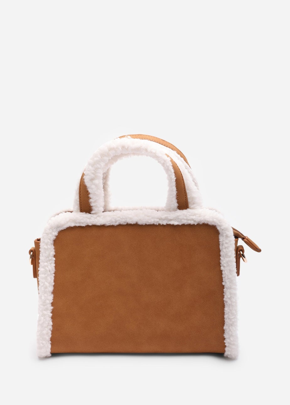 Where's That From Womens Kismet Borg Trim Tote Bag with Cross Body Strap In Camel