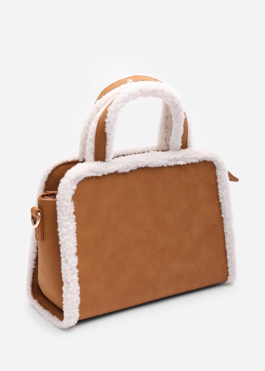 Where's That From Womens Kismet Borg Trim Tote Bag with Cross Body Strap In Camel