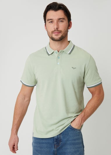 Threadbare Soft Green Herringbone Tipping Cotton Pique Polo Shirt