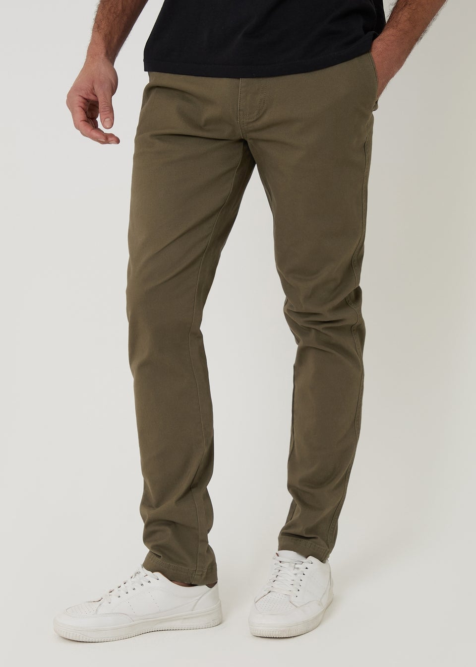 Threadbare Khaki Cotton Slim Fit Chino Trousers With Stretch