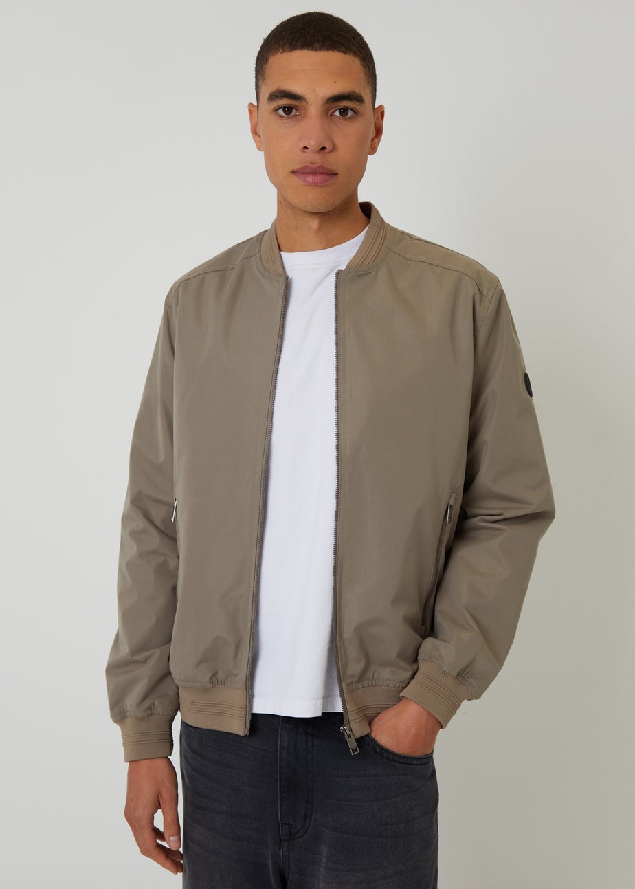 Threadbare Taupe Showerproof Classic Bomber Jacket