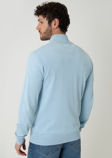 Threadbare Light Blue Funnel Neck Quarter Zip Knitted Jumper