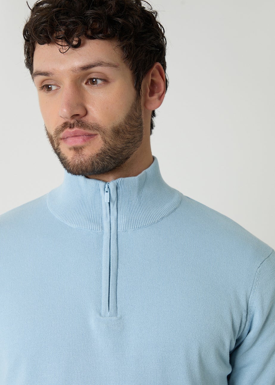 Threadbare Light Blue Funnel Neck Quarter Zip Knitted Jumper