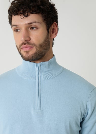Threadbare Light Blue Funnel Neck Quarter Zip Knitted Jumper