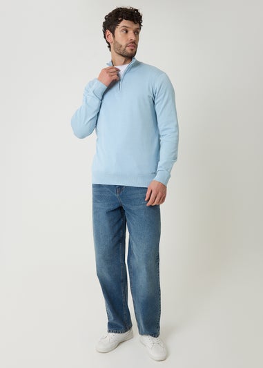 Threadbare Light Blue Funnel Neck Quarter Zip Knitted Jumper