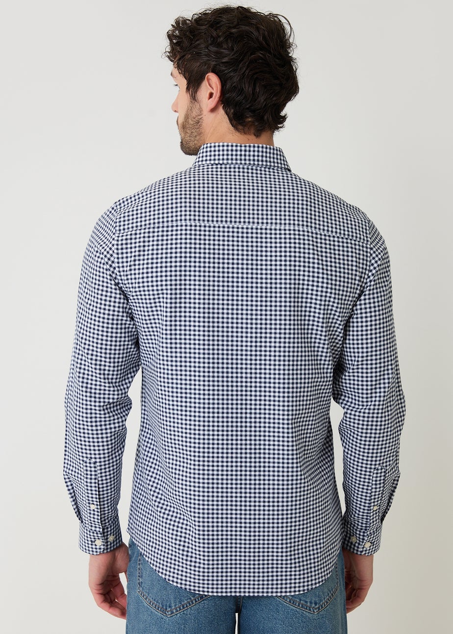 Threadbare Navy Cotton Long Sleeve Check Shirt