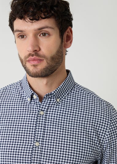 Threadbare Navy Cotton Long Sleeve Check Shirt