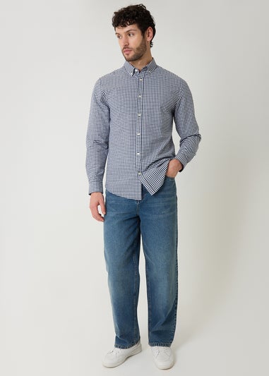 Threadbare Navy Cotton Long Sleeve Check Shirt