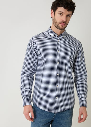 Threadbare Navy Cotton Long Sleeve Check Shirt
