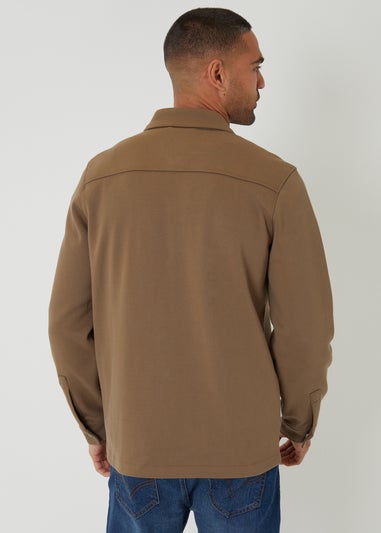 Threadbare Taupe Cotton Blend Popper Fastening Pique Shacket