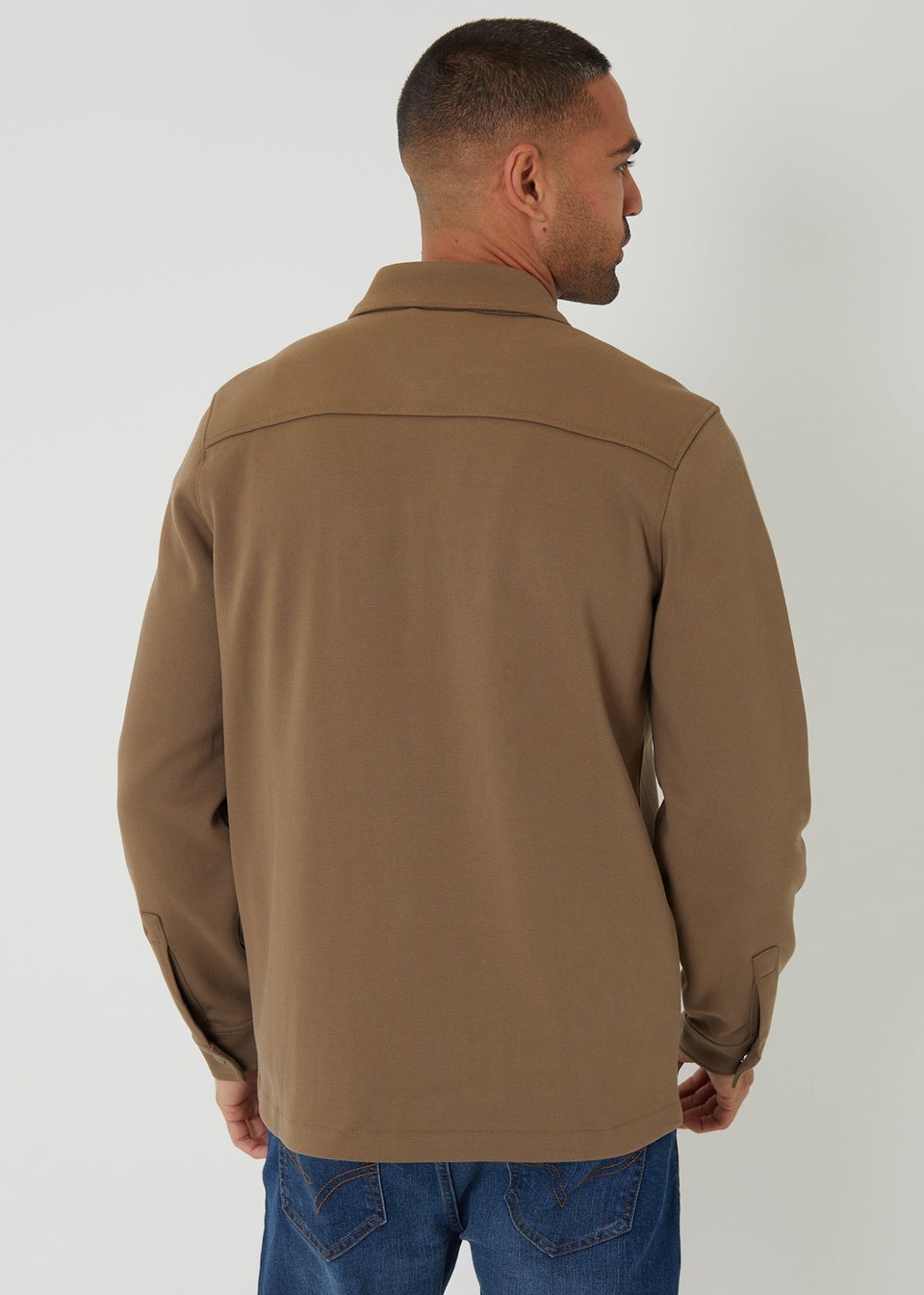 Threadbare Taupe Cotton Blend Popper Fastening Pique Shacket