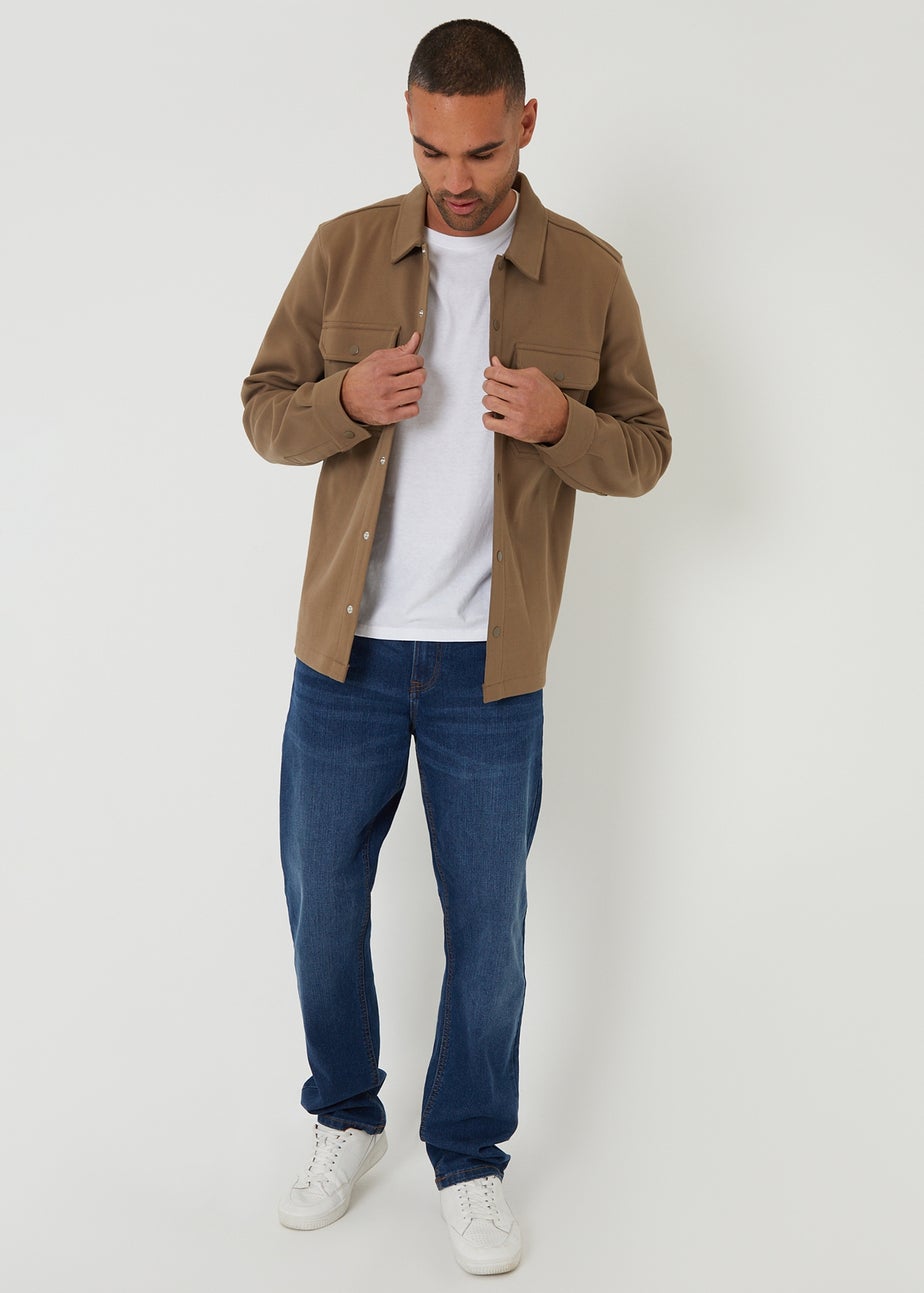 Threadbare Taupe Cotton Blend Popper Fastening Pique Shacket