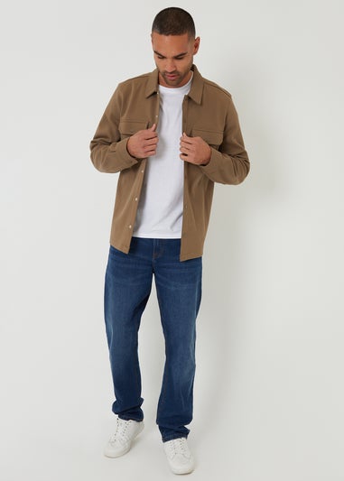 Threadbare Taupe Cotton Blend Popper Fastening Pique Shacket