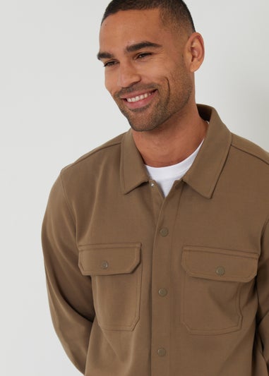 Threadbare Taupe Cotton Blend Popper Fastening Pique Shacket