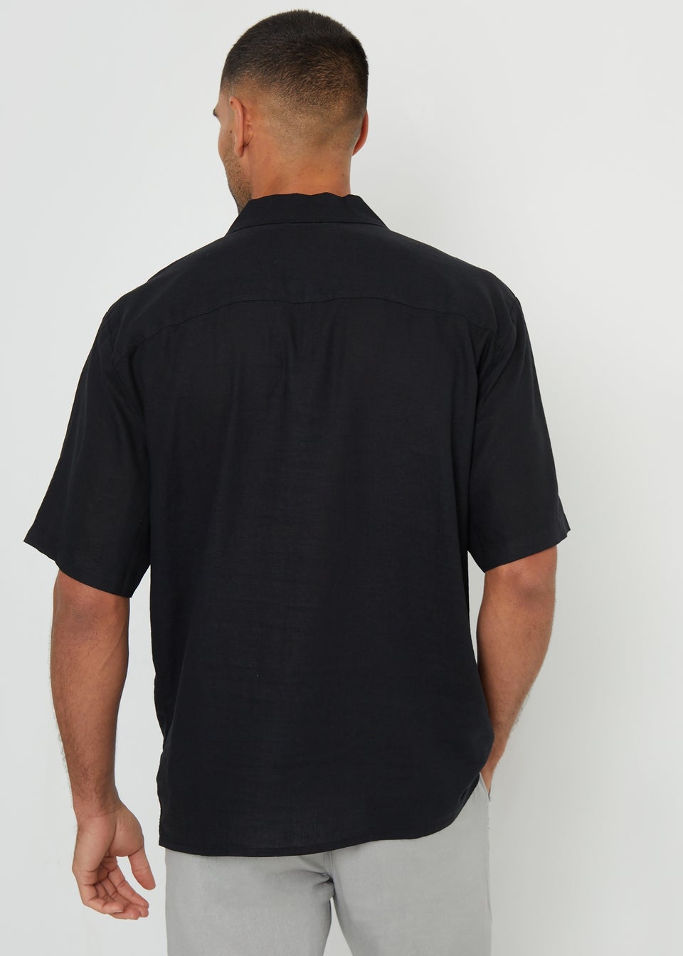 Threadbare Black Kylian Linen Blend Revere Collar Short Sleeve Shirt