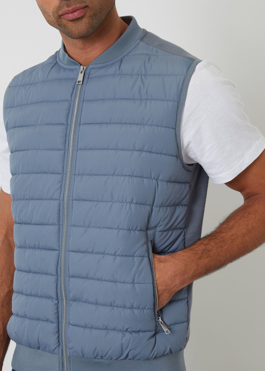 Threadbare Blue Quilted Hybrid Gilet