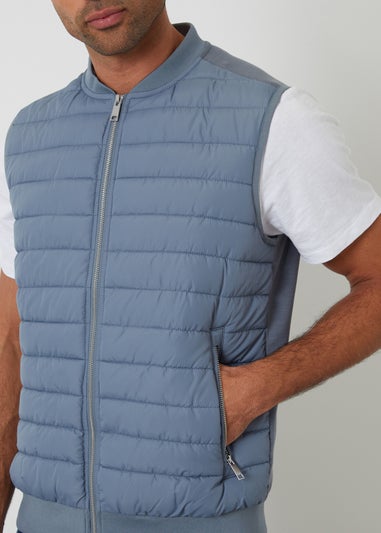 Threadbare Blue Quilted Hybrid Gilet
