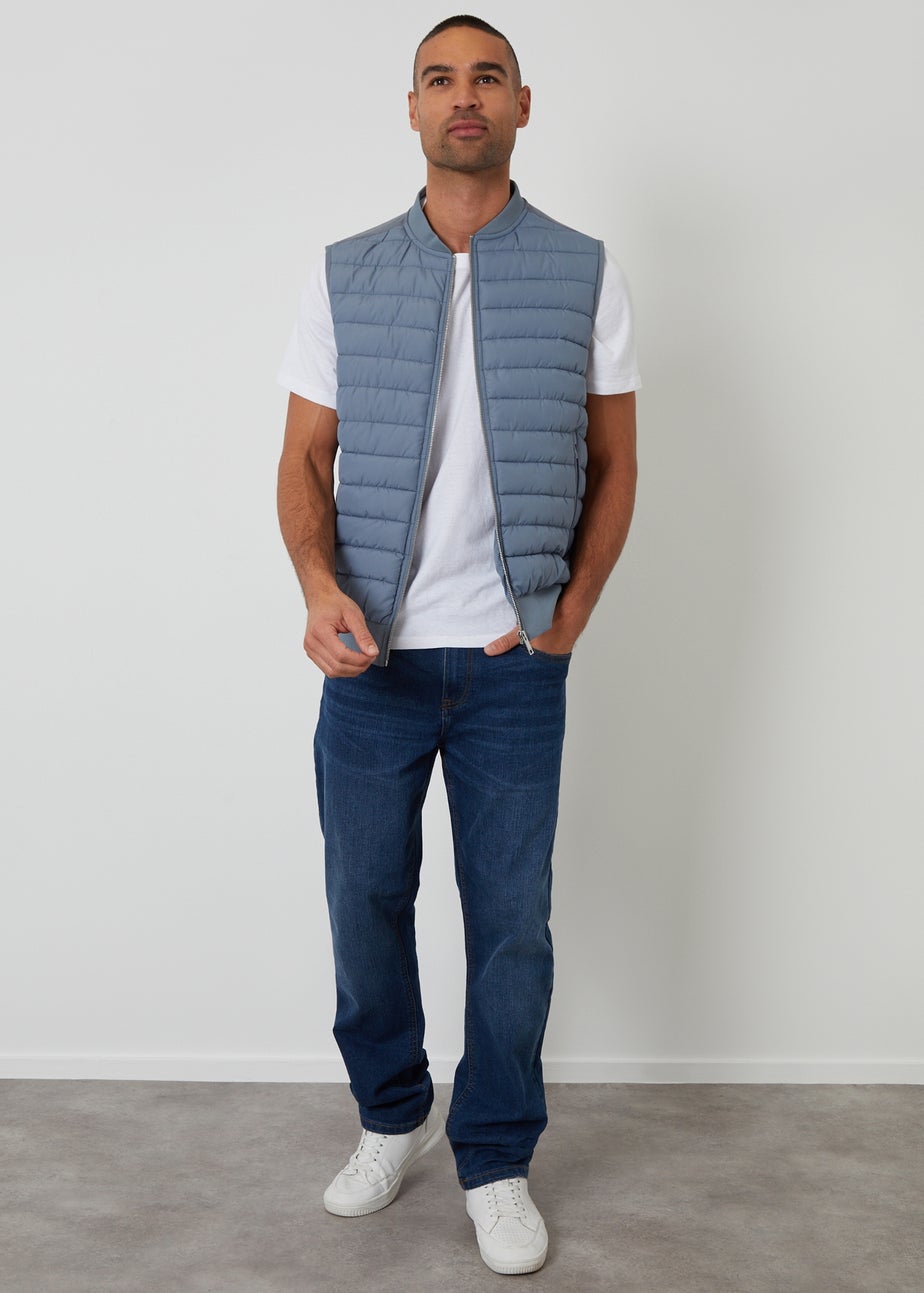 Threadbare Blue Quilted Hybrid Gilet
