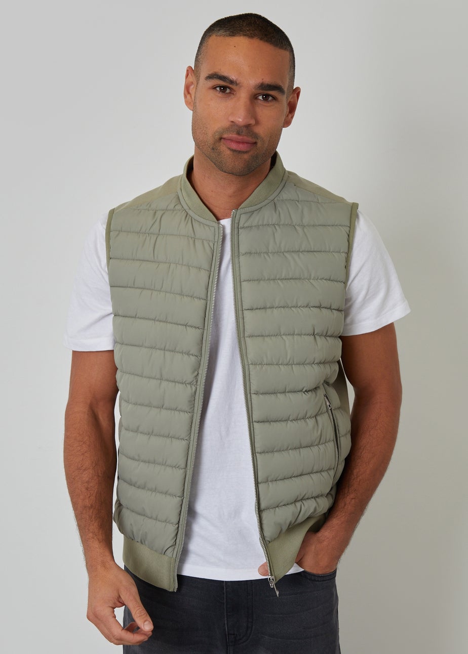 Threadbare Soft Green Quilted Hybrid Gilet