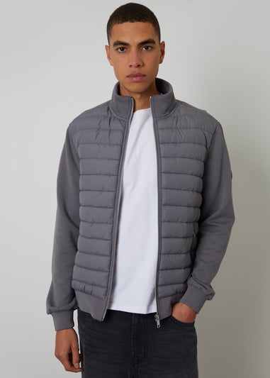 Threadbare Dark Grey Quilted Hybrid Funnel Neck Jacket