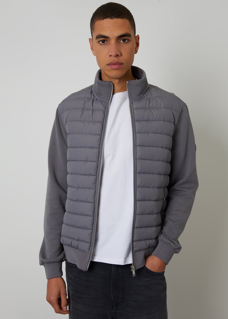 Threadbare Dark Grey Quilted Hybrid Funnel Neck Jacket