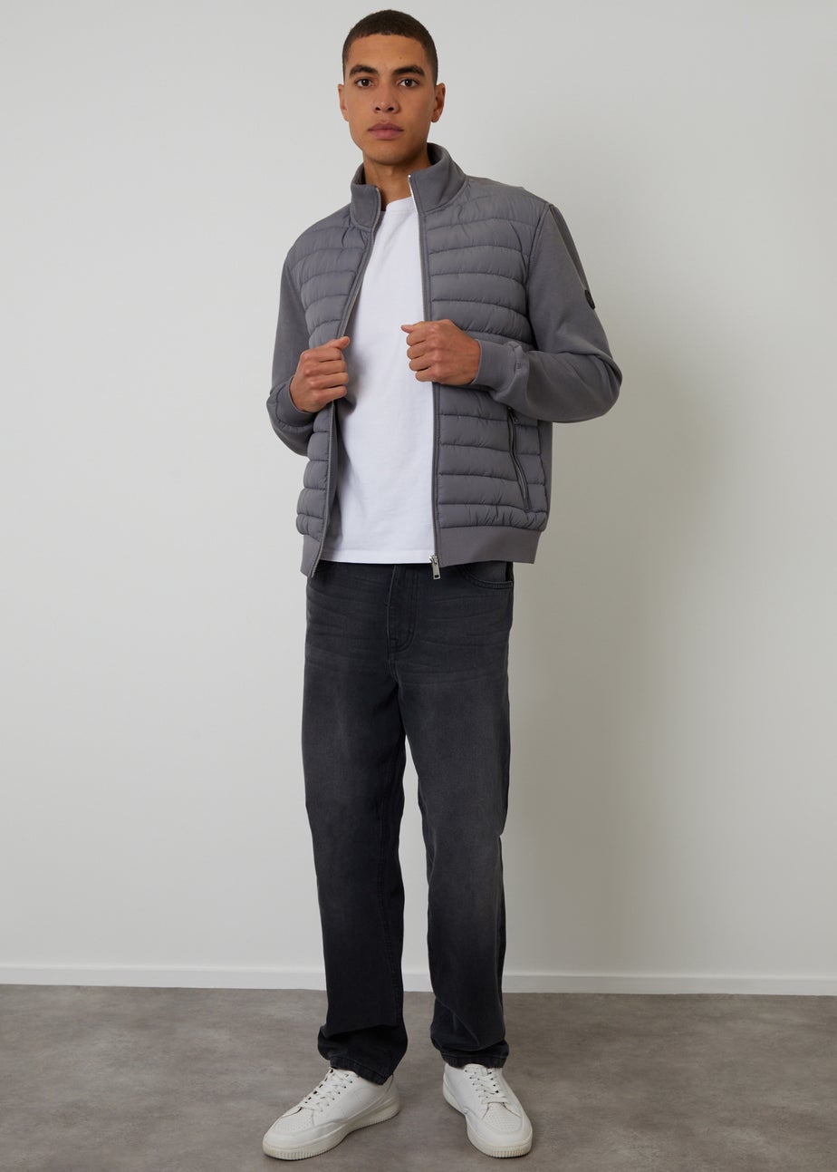 Threadbare Dark Grey Quilted Hybrid Funnel Neck Jacket
