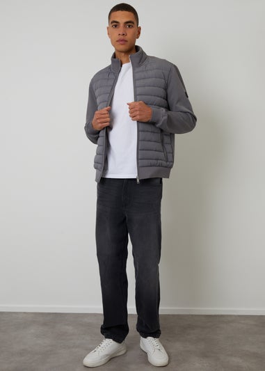 Threadbare Dark Grey Quilted Hybrid Funnel Neck Jacket