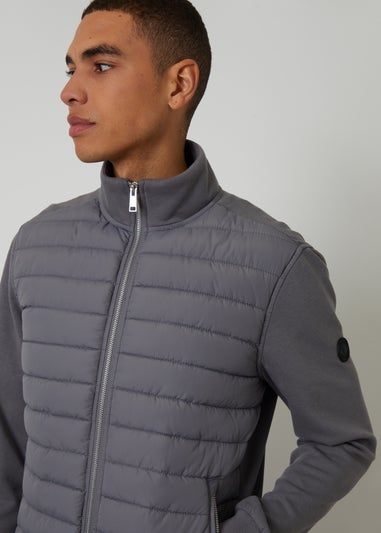 Threadbare Dark Grey Quilted Hybrid Funnel Neck Jacket