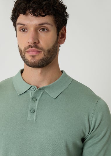 Threadbare Soft Green Knitted Long Sleeve Polo Jumper